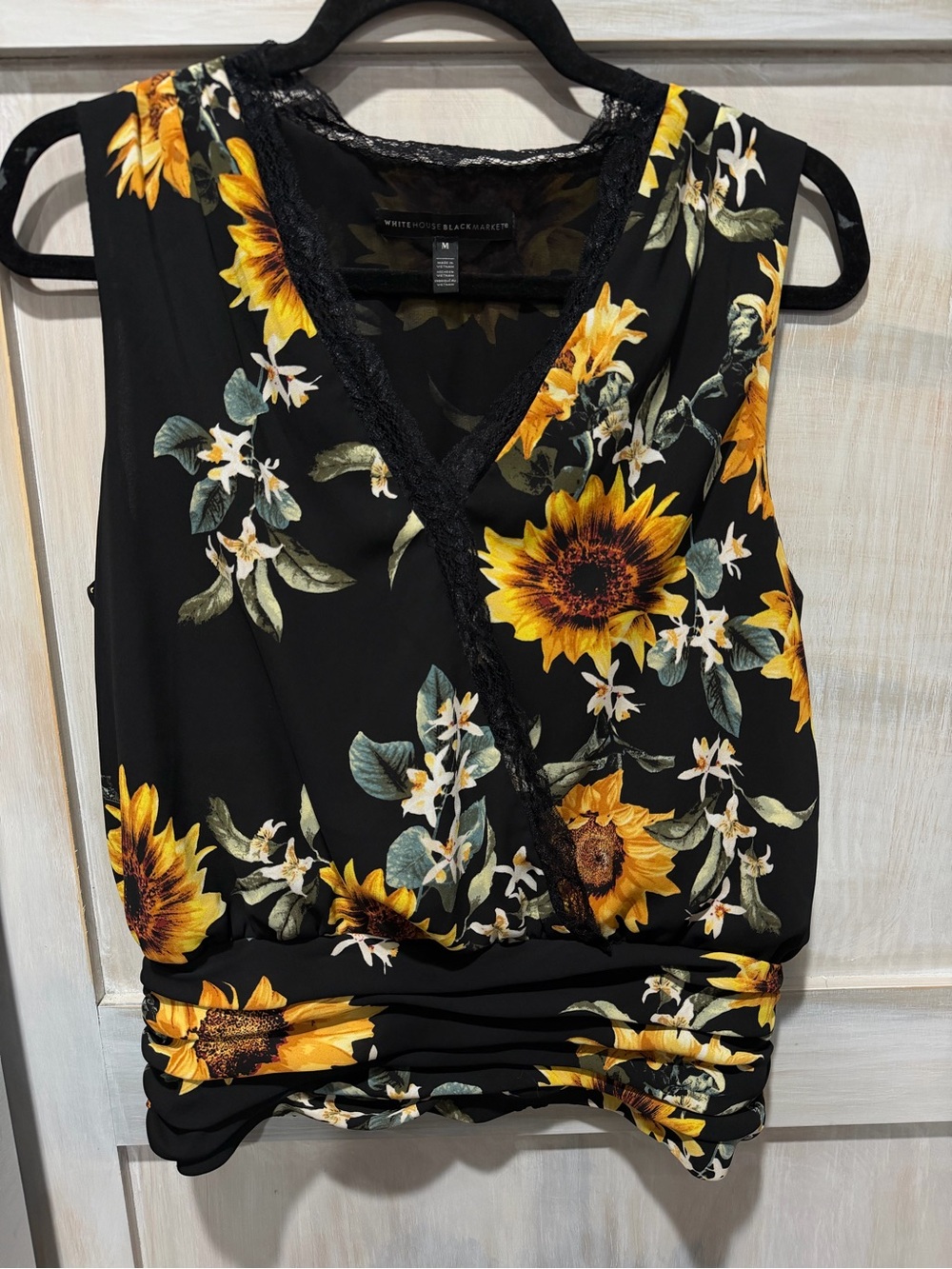 White House Black Market Black Sunflower Lace-Trim Wrap Tank - Picture 2 of 6